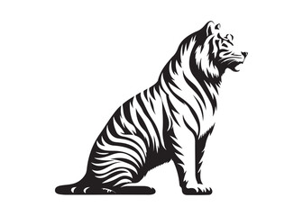 tiger logo silhouette vector, tiger silhouette vector illustration, wild cat black silhouette bengal tiger animals,  bengal tiger logo silhouettes vector on white background