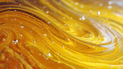 Swirling Golden Liquid with Bubbles and Light Reflections
