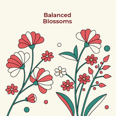 Red and white flowers with green stems on cream background