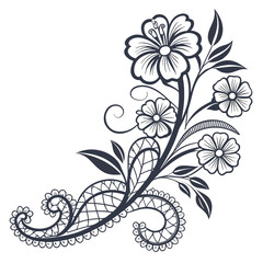 Black and white floral lace with flowers and leaves