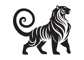 tiger logo silhouette vector, tiger silhouette vector illustration, wild cat black silhouette bengal tiger animals,  bengal tiger logo silhouettes vector on white background