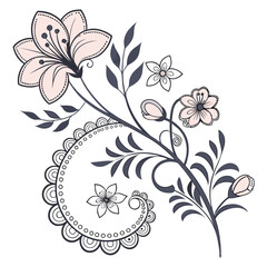 Delicate floral lace with pink flowers and leaves