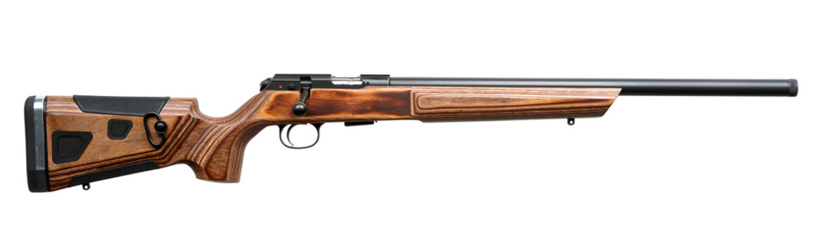Long barrel rifle on white background