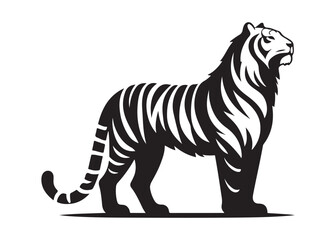 tiger logo silhouette vector, tiger silhouette vector illustration, wild cat black silhouette bengal tiger animals,  bengal tiger logo silhouettes vector on white background