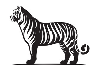 tiger logo silhouette vector, tiger silhouette vector illustration, wild cat black silhouette bengal tiger animals,  bengal tiger logo silhouettes vector on white background