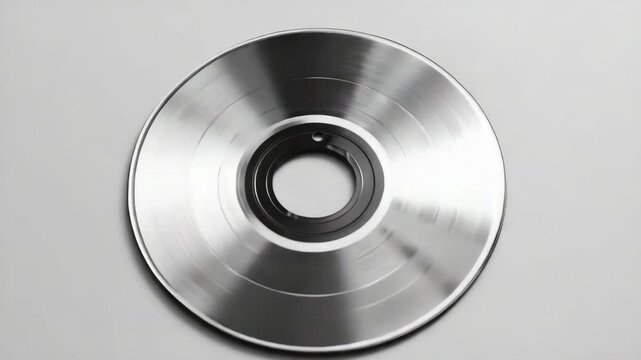 A compact disc, or CD, against a blurred background with lines and shadows that give the appearance of motion. The CD has reflective grooves on its surface