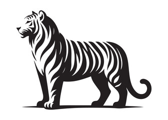 tiger logo silhouette vector, tiger silhouette vector illustration, wild cat black silhouette bengal tiger animals,  bengal tiger logo silhouettes vector on white background