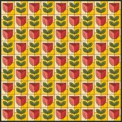Stylized Floral Grid in Seamless Pattern