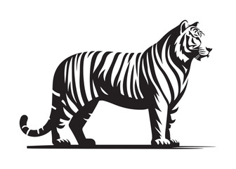 tiger logo silhouette vector, tiger silhouette vector illustration, wild cat black silhouette bengal tiger animals,  bengal tiger logo silhouettes vector on white background