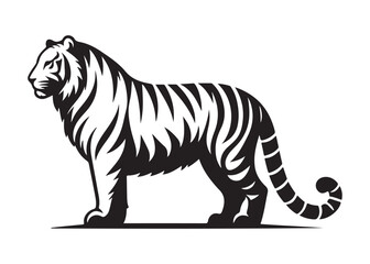 tiger logo silhouette vector, tiger silhouette vector illustration, wild cat black silhouette bengal tiger animals,  bengal tiger logo silhouettes vector on white background