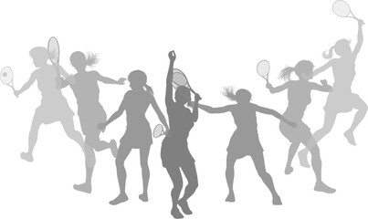 Silhouette Tennis players set. Active sports people healthy players fitness silhouettes concept.