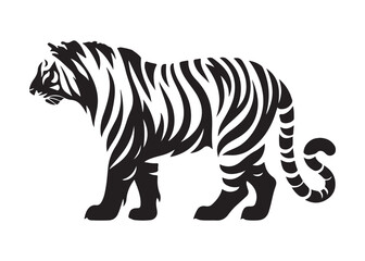 tiger logo silhouette vector, tiger silhouette vector illustration, wild cat black silhouette bengal tiger animals,  bengal tiger logo silhouettes vector on white background