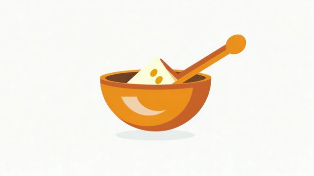 Stylized of an orange blender filled with food items. Simple and colorful perfect for culinary themes.