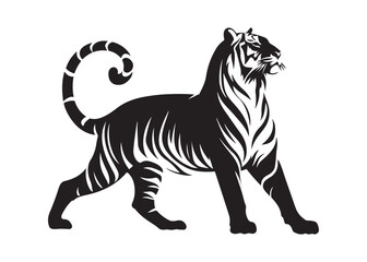 tiger logo silhouette vector, tiger silhouette vector illustration, wild cat black silhouette bengal tiger animals,  bengal tiger logo silhouettes vector on white background