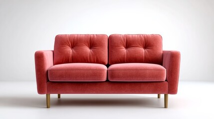 Fototapeta premium A red couch with a white background. The couch is the main focus of the image. The couch is positioned in the center of the image and is the only object in the scene