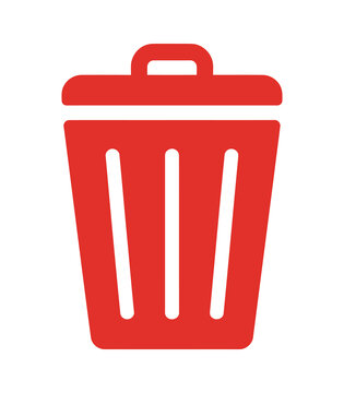 Vibrant red trash can icon representing deletion removal and waste management for various digital applications and user interfaces