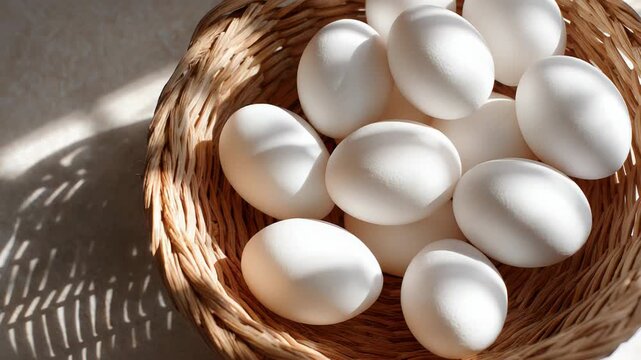 Eggs gently shifting in woven nest