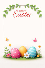 Easter Celebration with Colorful Eggs and Flowers