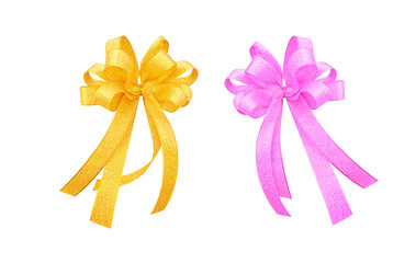 Pink and gold ribbon bows PNG transparent.