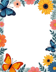 Colorful butterflies and flowers border design with copy space for text