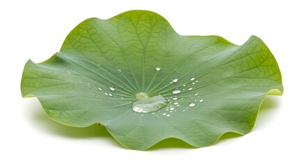 Fresh green lotus leaves with visible veins, isolated botanical element.