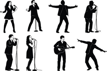 Obraz premium “Stage Performer Silhouettes – Diverse Singing and Music Poses”