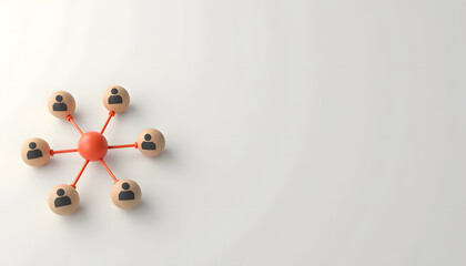 Abstract representation of a network with a central hub connecting multiple individuals