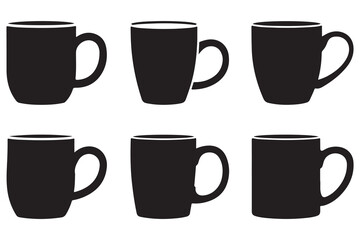 Coffee and tea cup silhouette set on white background
