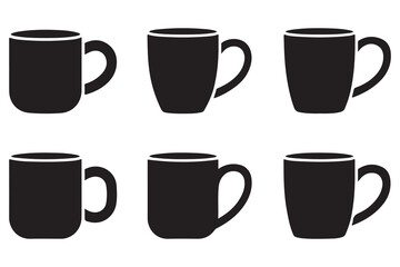 Coffee and tea cup silhouette set on white background
