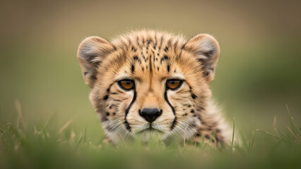 Cheetah cub hiding in grass