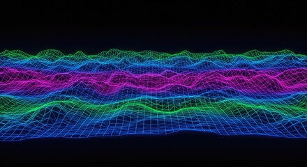 Abstract digital landscape with vibrant colors and geometric patterns