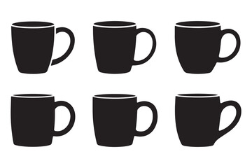 Coffee and tea cup silhouette set on white background
