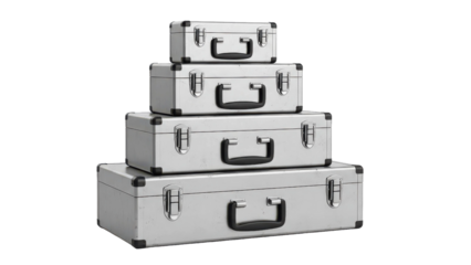 Stacked Aluminum Briefcases Isolated on Black Background