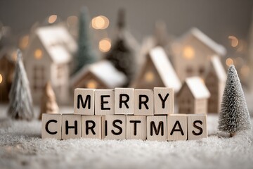 Festive winter landscape featuring large, fluffy letters spelling out a holiday greeting, surrounded by snow-covered trees and a serene, frosty atmosphere, evoking seasonal joy and celebration