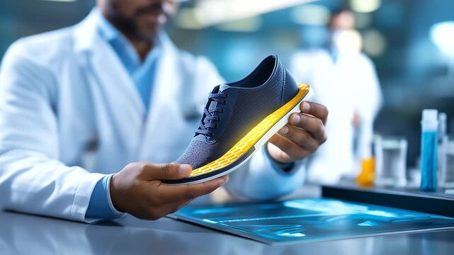 Close-up of orthopedic shoe with specialized foot sole insole, medical footwear support device, podiatry orthotic correction, healthcare product, with copy space