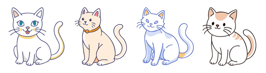 Obraz premium Charming cartoon cats with colorful accents and simple sketched outlines evoke a playful and whimsical atmosphere