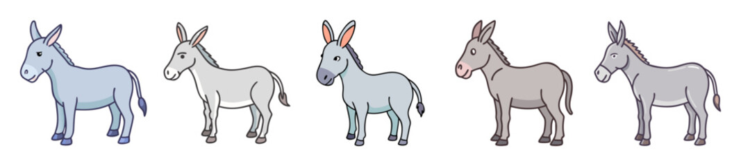 Fototapeta premium Collection of donkey silhouettes showing different artistic styles and color treatments from sketch to soft hue