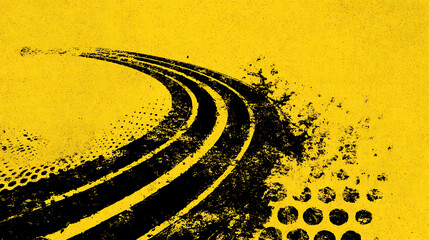 Yellow Background With Textured Black Tire Imprints And Dots