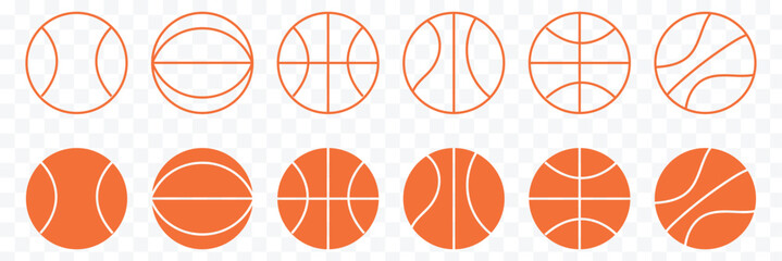 basketball sport equipment solid icon . Basketball logo vector icon. Basketball line art and filled icon vector illustration set. thin line symbol. Basketball icons vector Collection Clipart Pack © Hike Studio 786