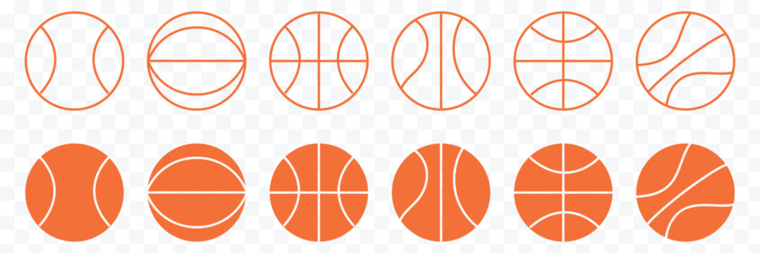 basketball sport equipment solid icon . Basketball logo vector icon. Basketball line art and filled icon vector illustration set. thin line symbol. Basketball icons vector Collection Clipart Pack