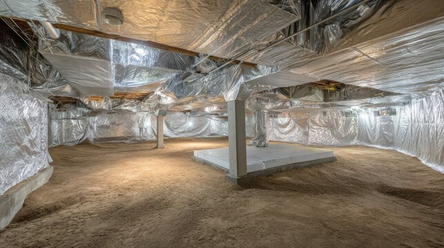 Encapsulated crawl space retrofit with radiant barrier blankets and dimple board for energy efficiency