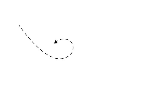 Arrow animation following wavy dotted line. Target arrow icon on white background. Long dotted line arrow animation to indicate an object. 4k Video