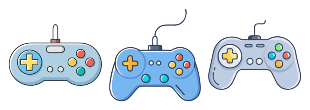 Diverse collection of retro and modern video game controllers for digital entertainment
