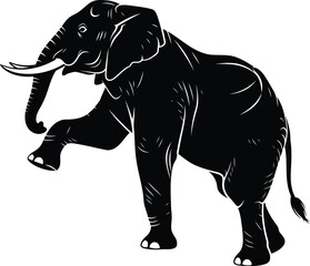 Majestic elephant silhouette lifting a front leg illustration