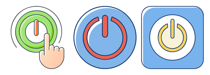 Variety of power and on/off buttons in different shapes and colors for digital use