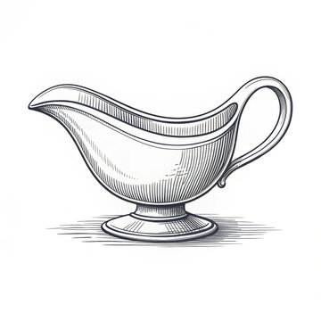Silver gravy boat with elegant design on white background  