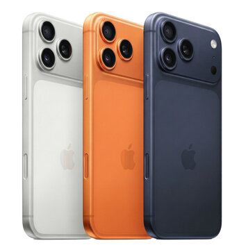 Apple iPhone 17 Pro Max smartphones displayed in multiple colors. Rear view of Apple iPhone 17 Pro Max models. Editorial Use only.