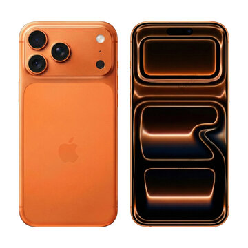 Apple iPhone 17 Pro Max front and back view. iPhone 17 Pro Max orange color. Editorial Use only. 