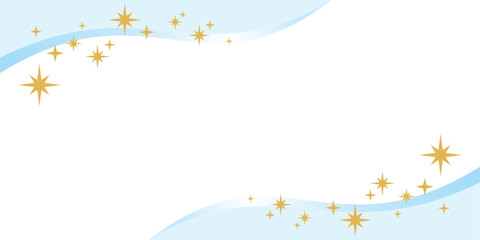 水色の滑らかな曲線とキラキラ光る星のフレーム