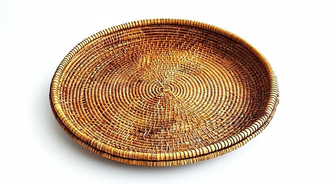 Handwoven round wicker tray for rustic home decor and tabletop presentation.